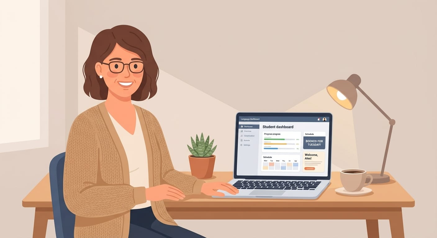 An organised independent tutor workspace with a clean student dashboard