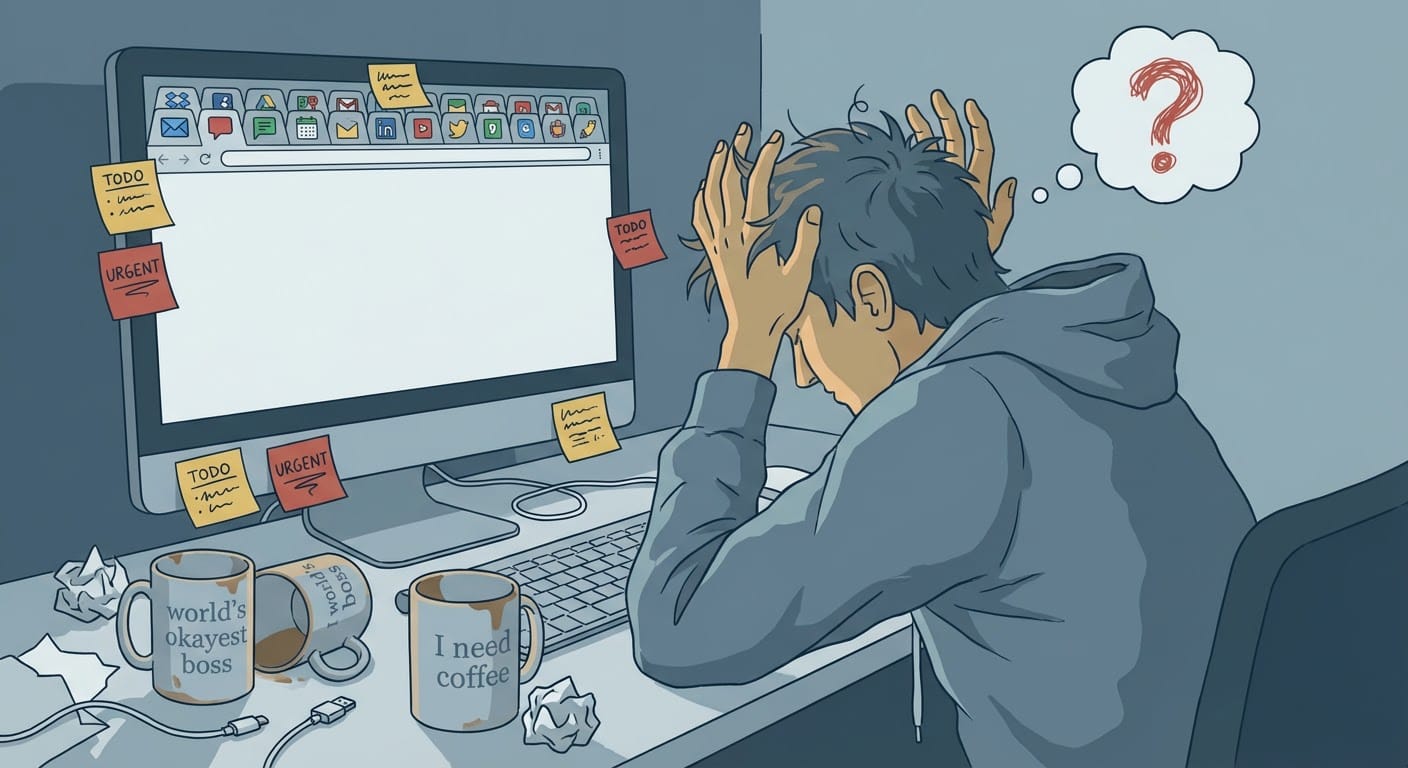 A browser window drowning in open tabs, one for each disconnected tutoring app