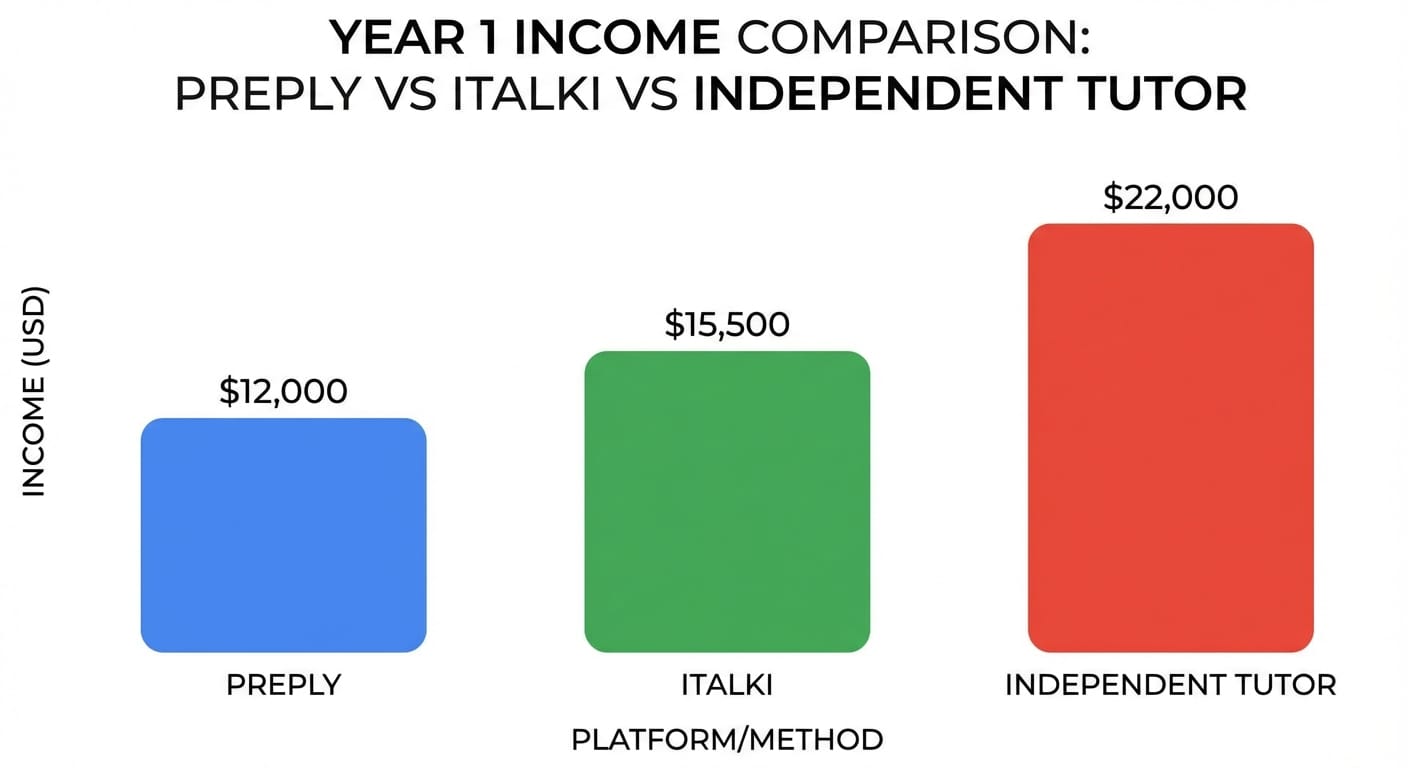 Year 1 income comparison: Preply vs iTalki vs Independent