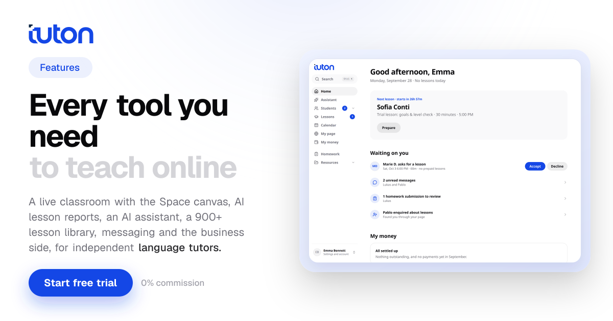 Features — Every tool independent language tutors need | Tuton